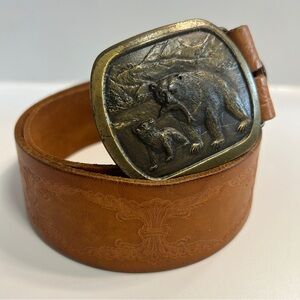 Leather Belt with Indiana Leather Craft 1976 Bear Belt Buckle